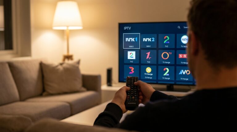 iptv norway​ — iptv norway oppsett på smart-TV med kanaloversikt og norske kanaler på skjermen