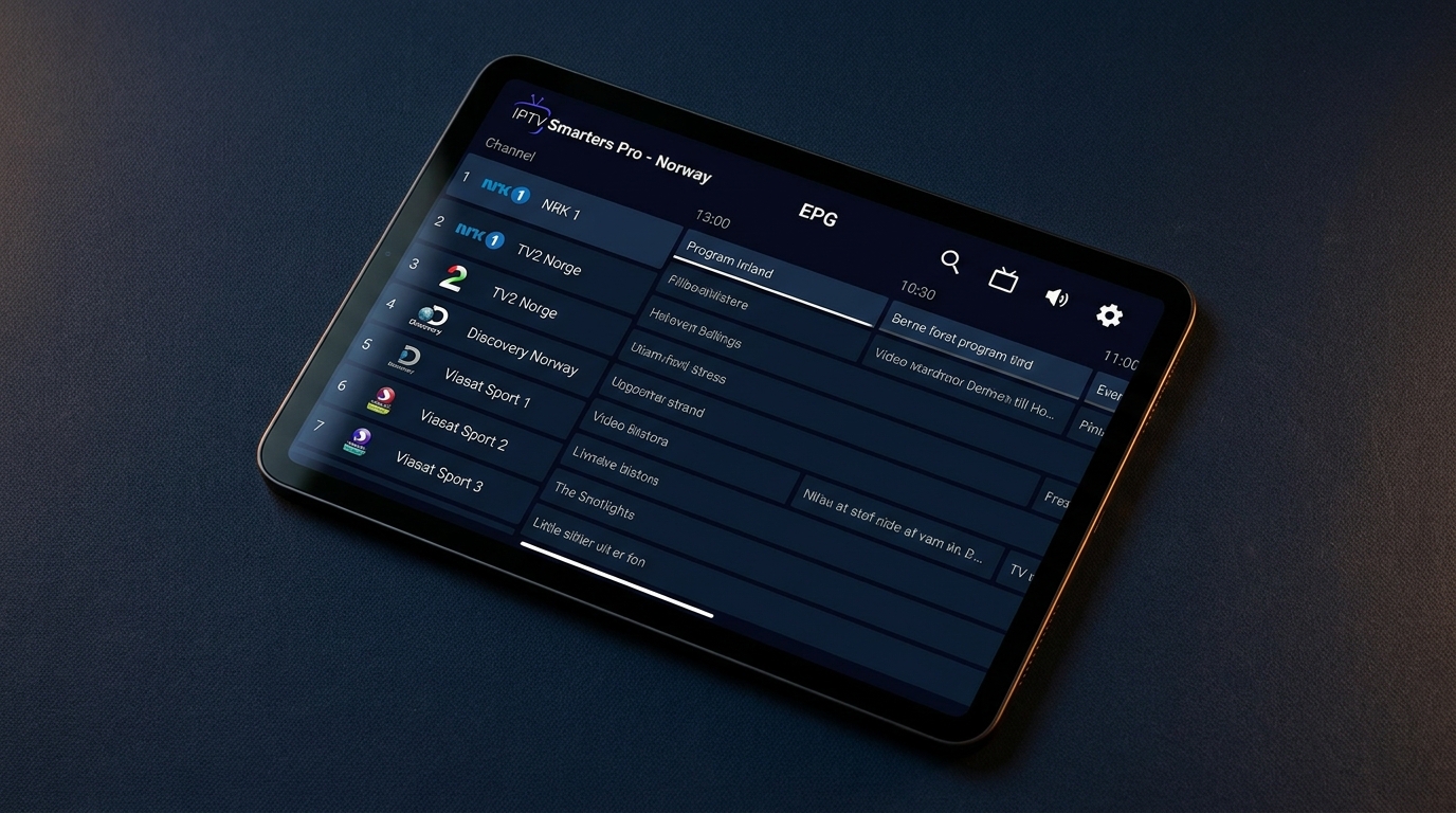 iptv norway​ — iptv norway EPG-visning i IPTV Smarters Pro med norske kanaler i mørkt grensesnitt