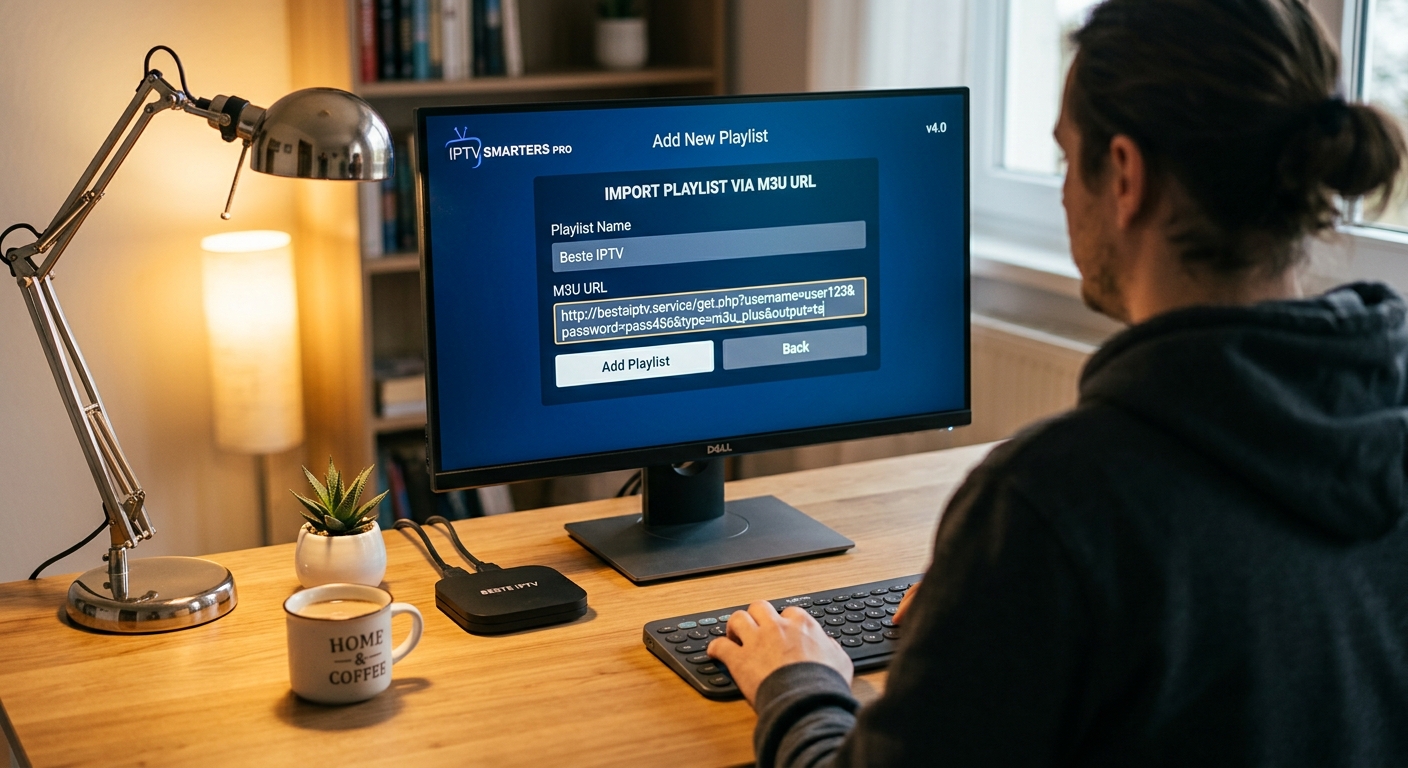 Beste iptv oppsett i IPTV Smarters Pro app med M3U-URL-import på Android TV-boks