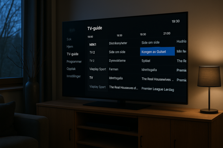 beste iptv norge EPG-grensesnitt med norske kanaler på smart-TV i stue