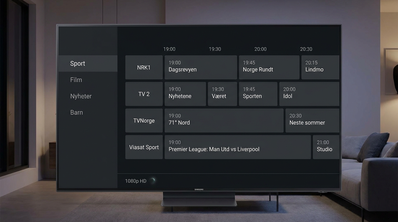 net iptv​ — net iptv kanal-EPG-skjerm med programoversikt og HD-statusindikator på Smart TV